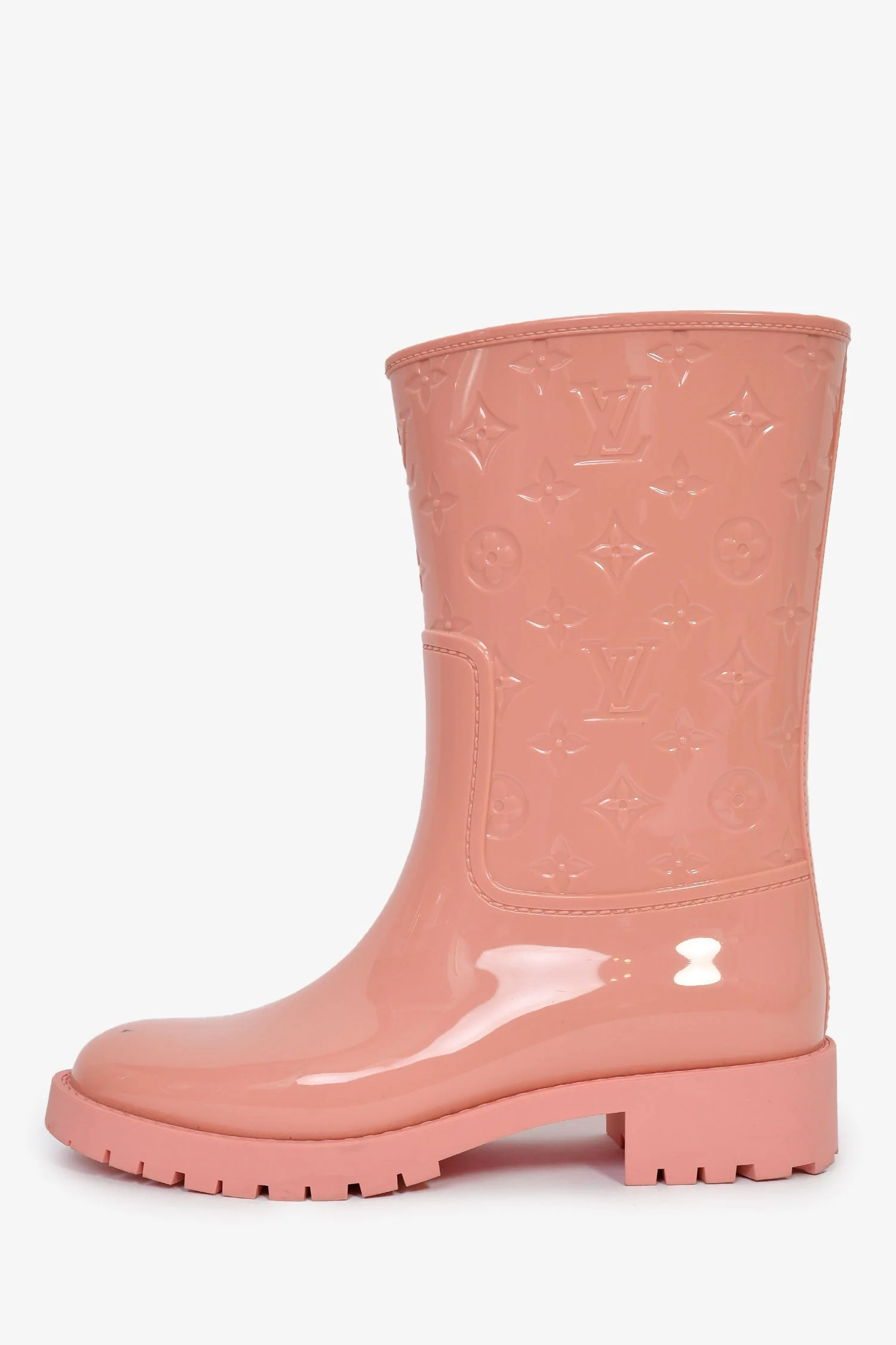 Louis Vuitton Pink Rubber Monogram Embossed 'Drops Flat' Half Rain Boots Size 41 - Image 5