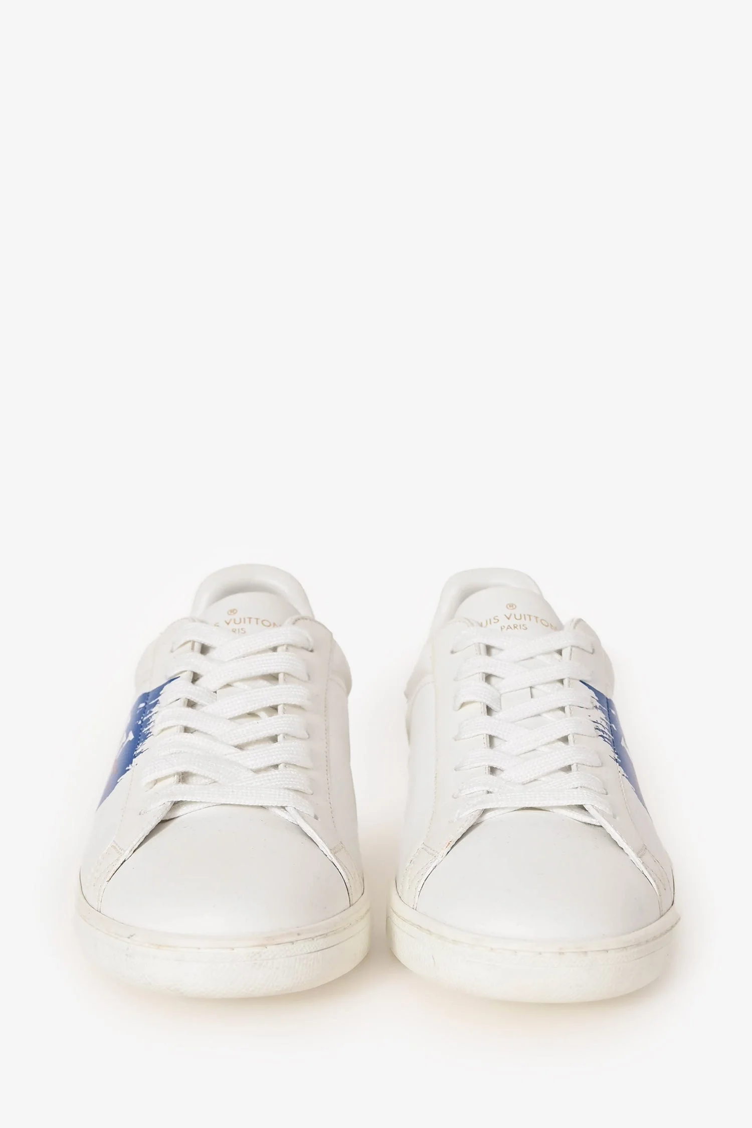 Louis Vuitton White/Blue Leather Logo Low Top Sneakers Size 5 - Image 3