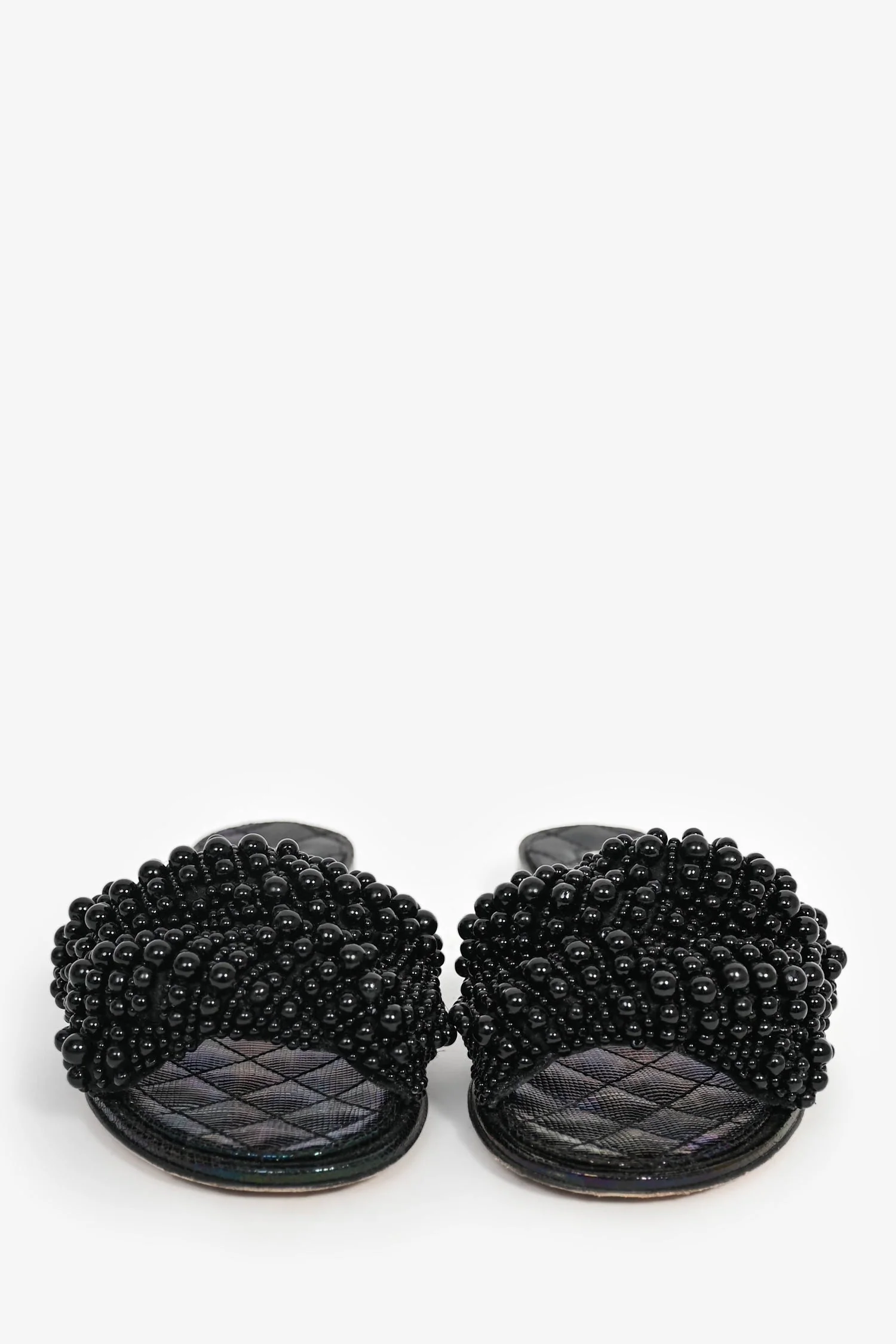 Pre-Loved Chanel™ Black Iridescent Beaded Slides Size 36 - Image 3