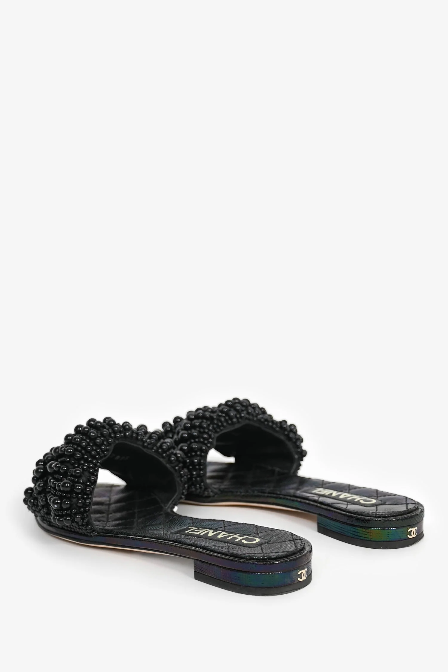 Pre-Loved Chanel™ Black Iridescent Beaded Slides Size 36 - Image 5