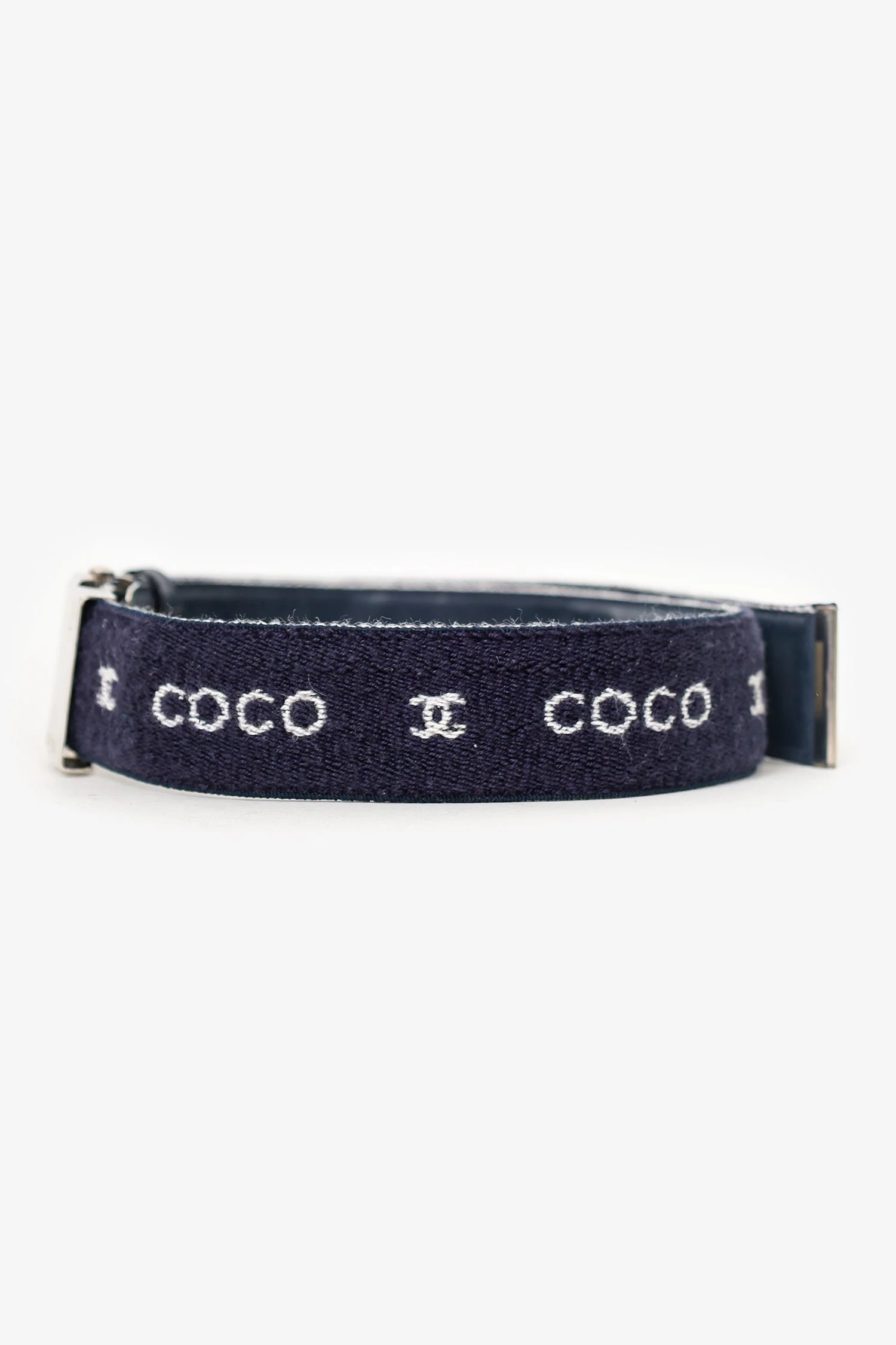 Pre-Loved Chanel™ Navy Wool 'Coco CC' Belt - Image 4