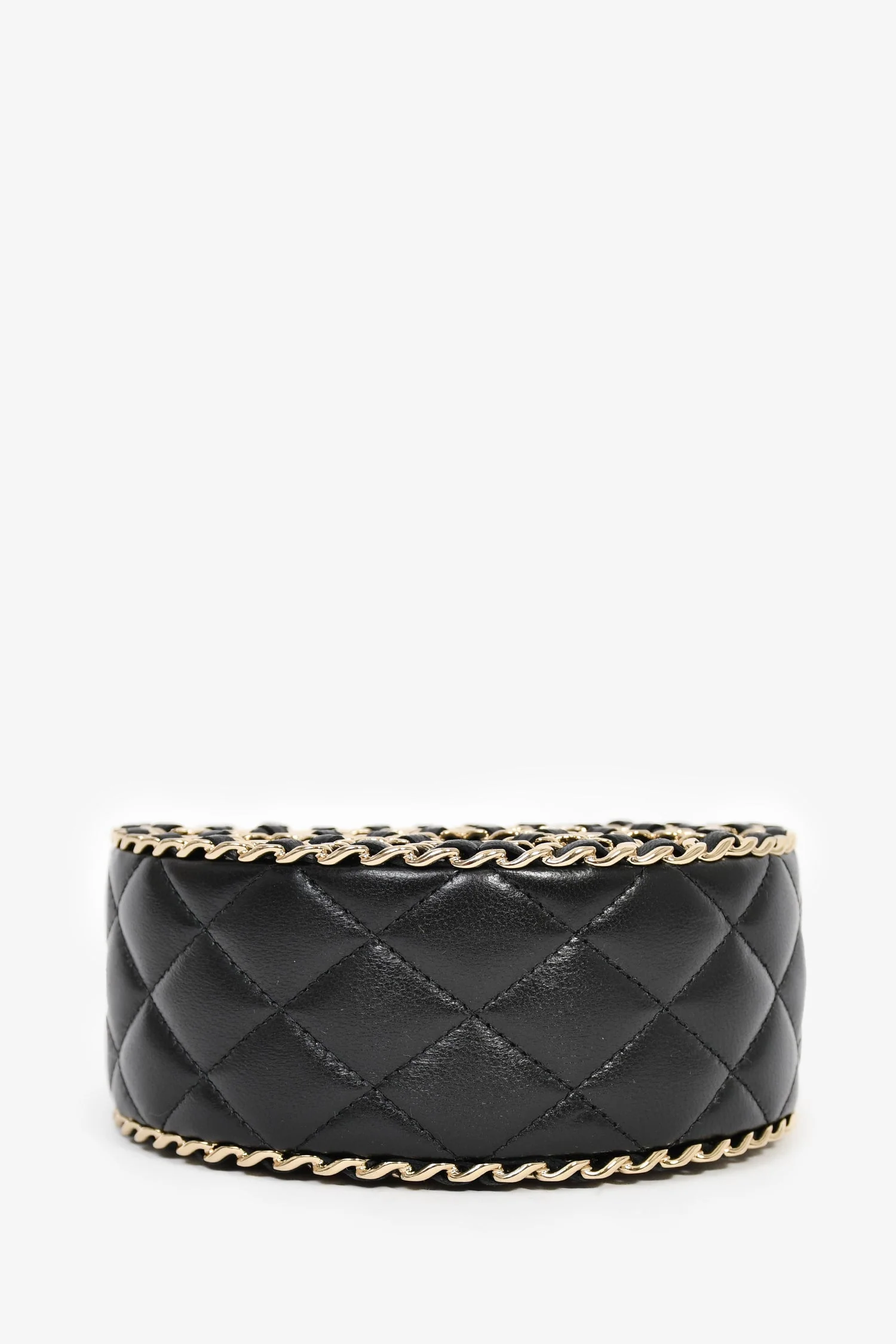 Pre-Loved Chanel™ Runway 2022 Black Lambskin Leather CC Logo Round Caged Crossbody Bag - Image 5