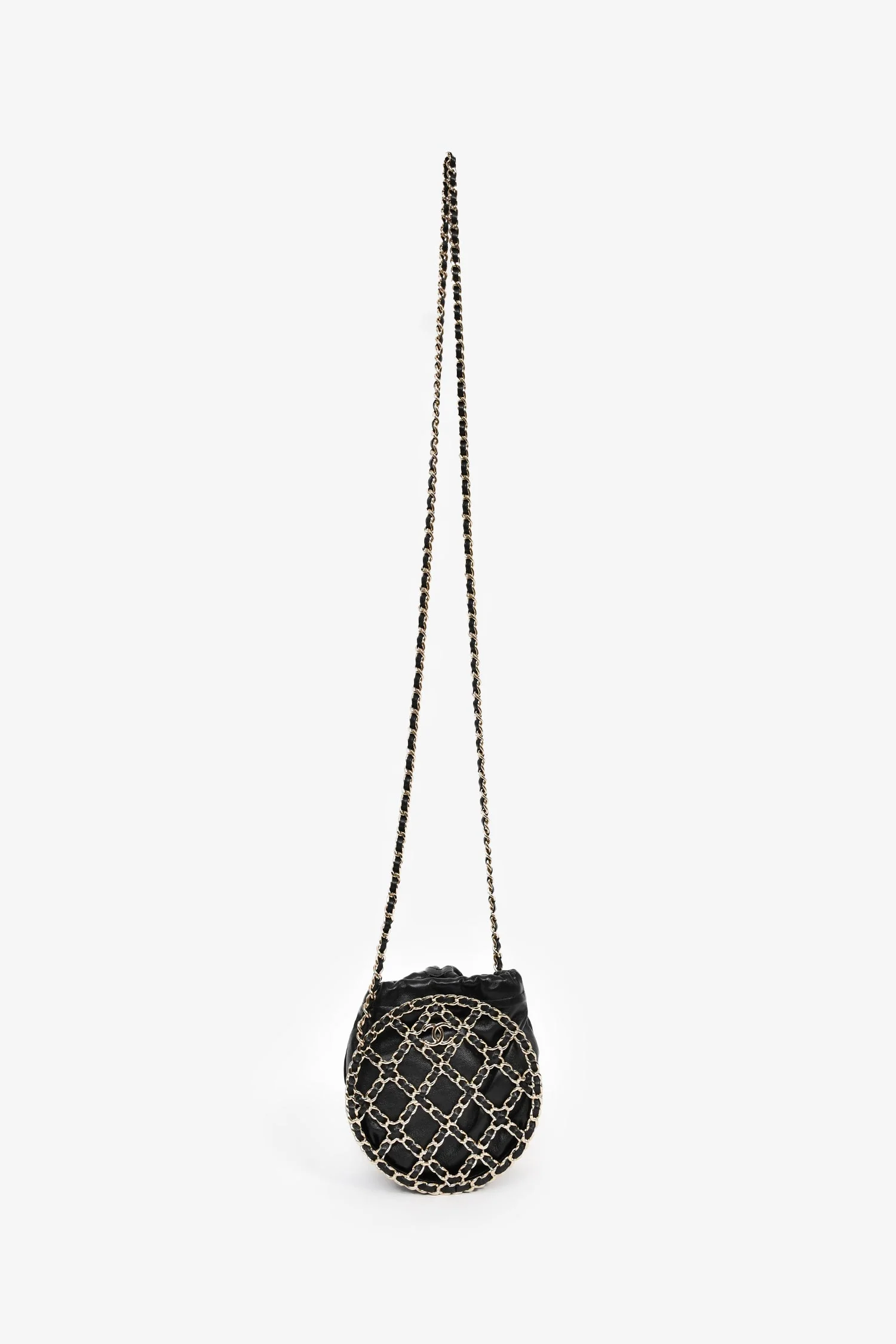 Pre-Loved Chanel™ Runway 2022 Black Lambskin Leather CC Logo Round Caged Crossbody Bag - Image 7