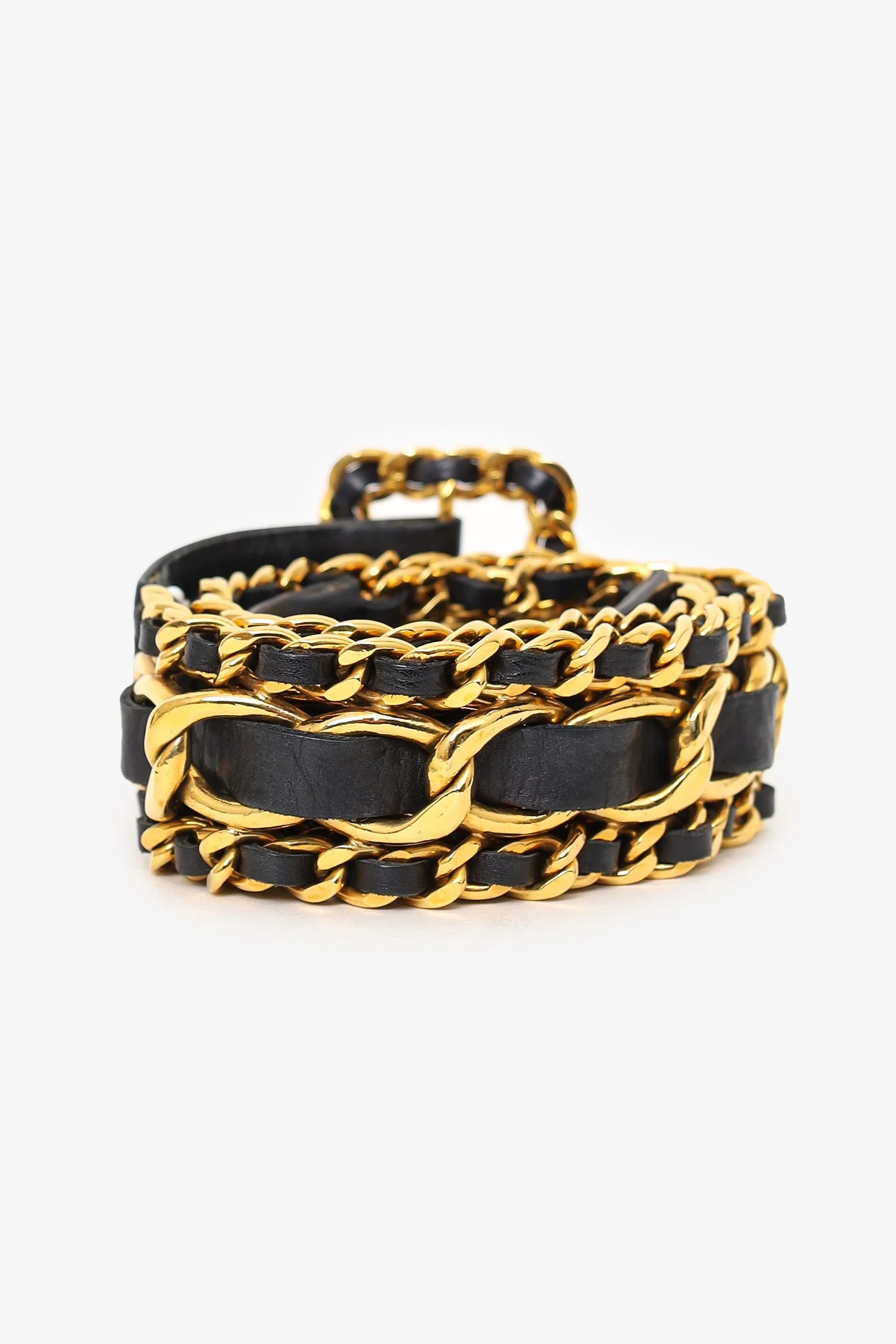 Pre-Loved Chanel™ Vintage Black Leather Gold Chain Belt Size 75 - Image 3