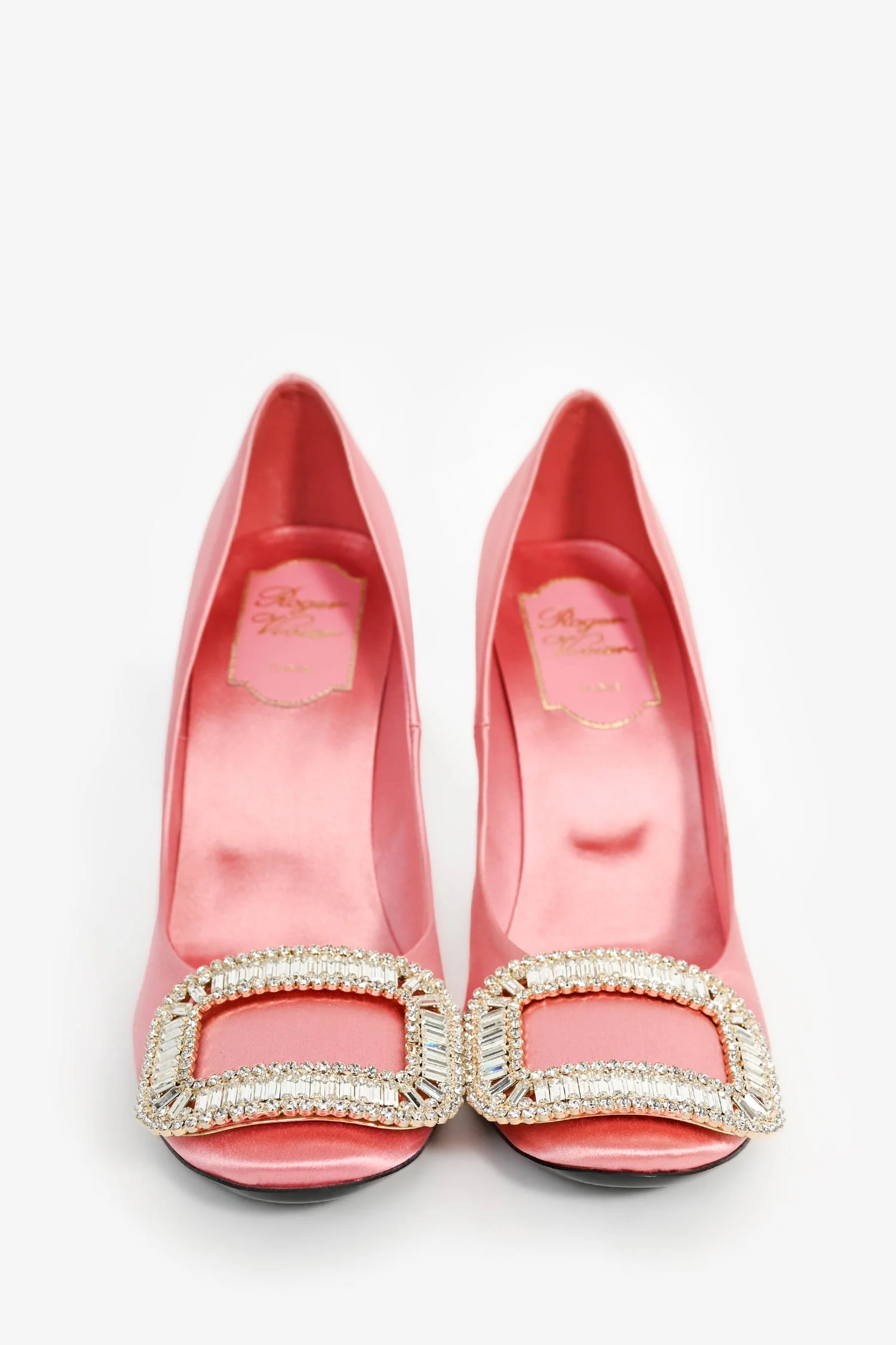 Roger Vivier Pink Satin Crystal Buckle 'Trompette' Heels Size 36 - Image 3