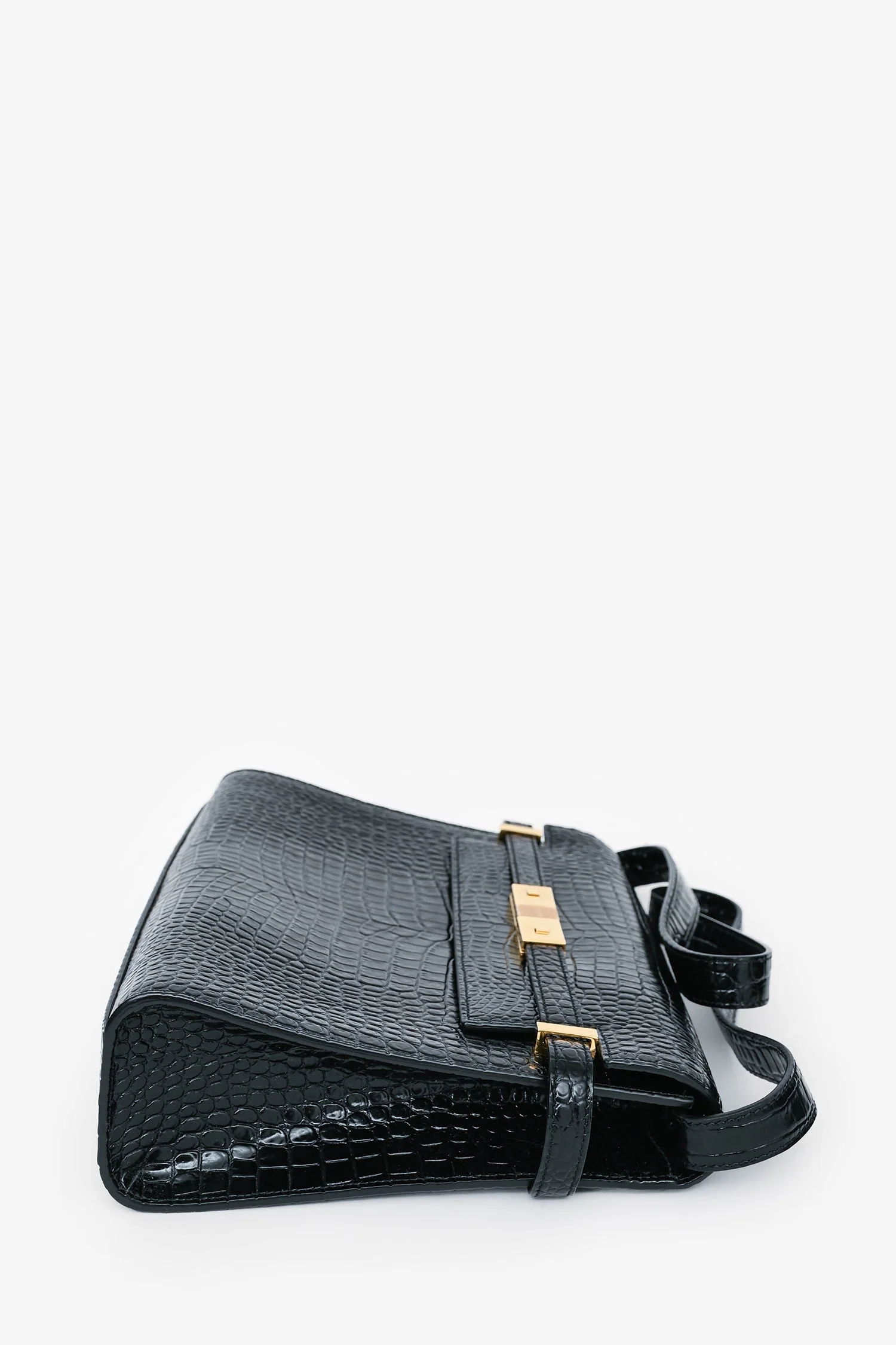 Saint Laurent 2020 Black Croc Embossed Leather Medium Manhattan Shoulder Bag - Image 4