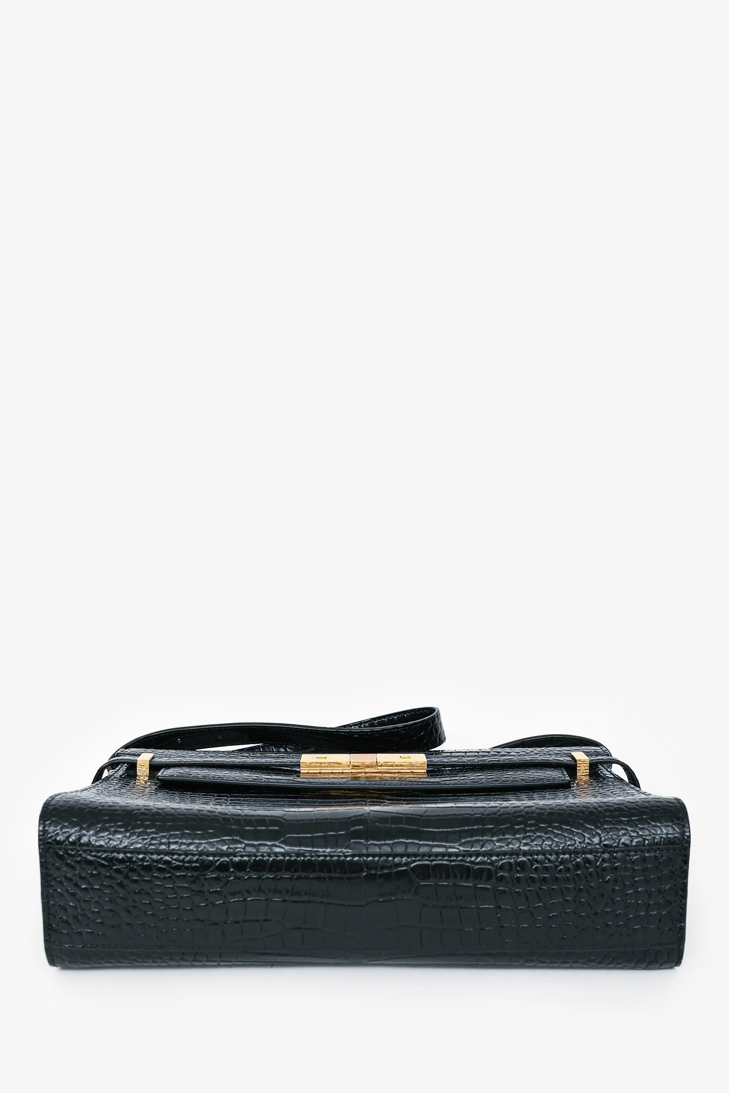 Saint Laurent 2020 Black Croc Embossed Leather Medium Manhattan Shoulder Bag - Image 5