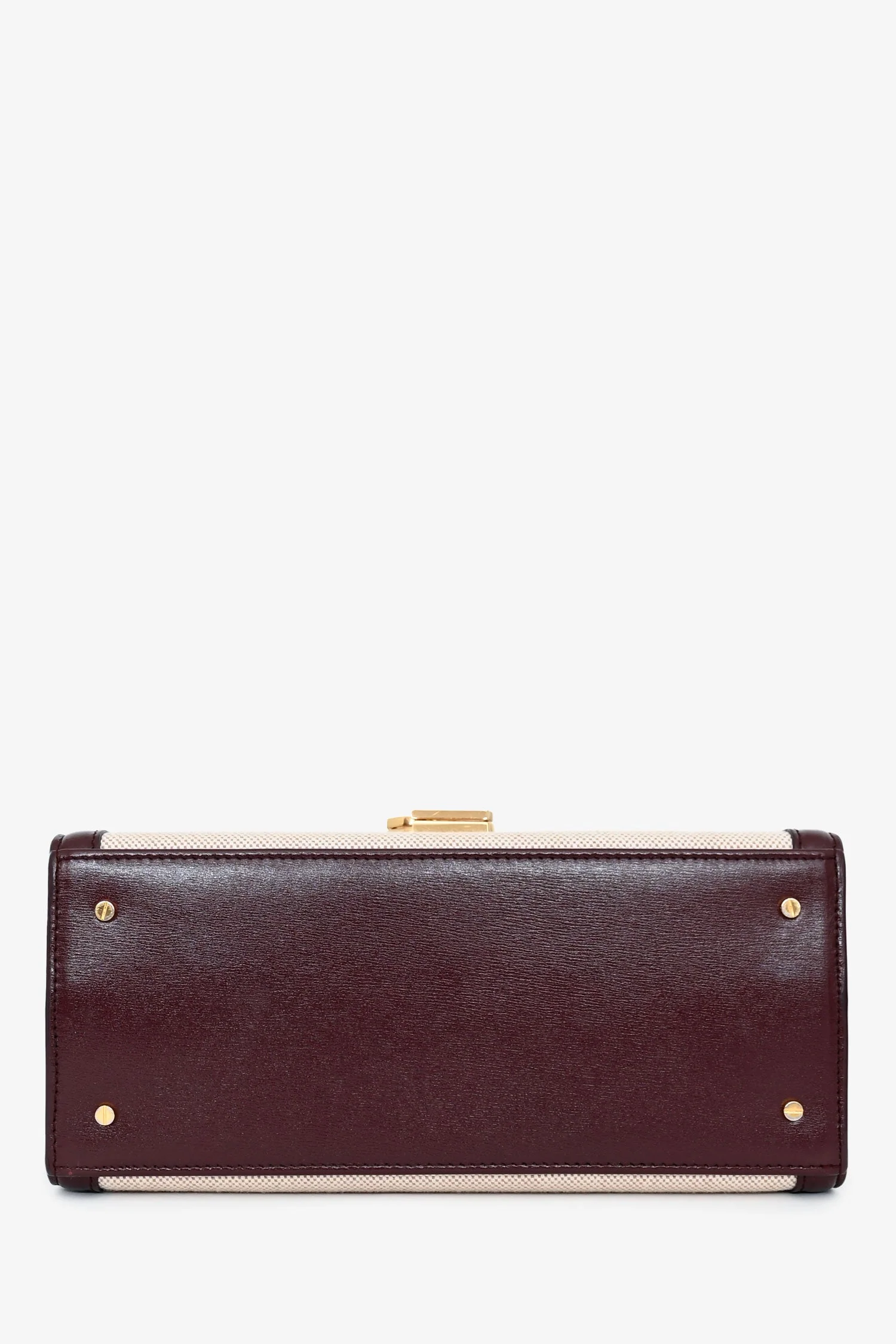 Saint Laurent 2020 Cream/Burgundy Canvas Leather-Trimmed Medium Cassandra Top Handle - Image 5