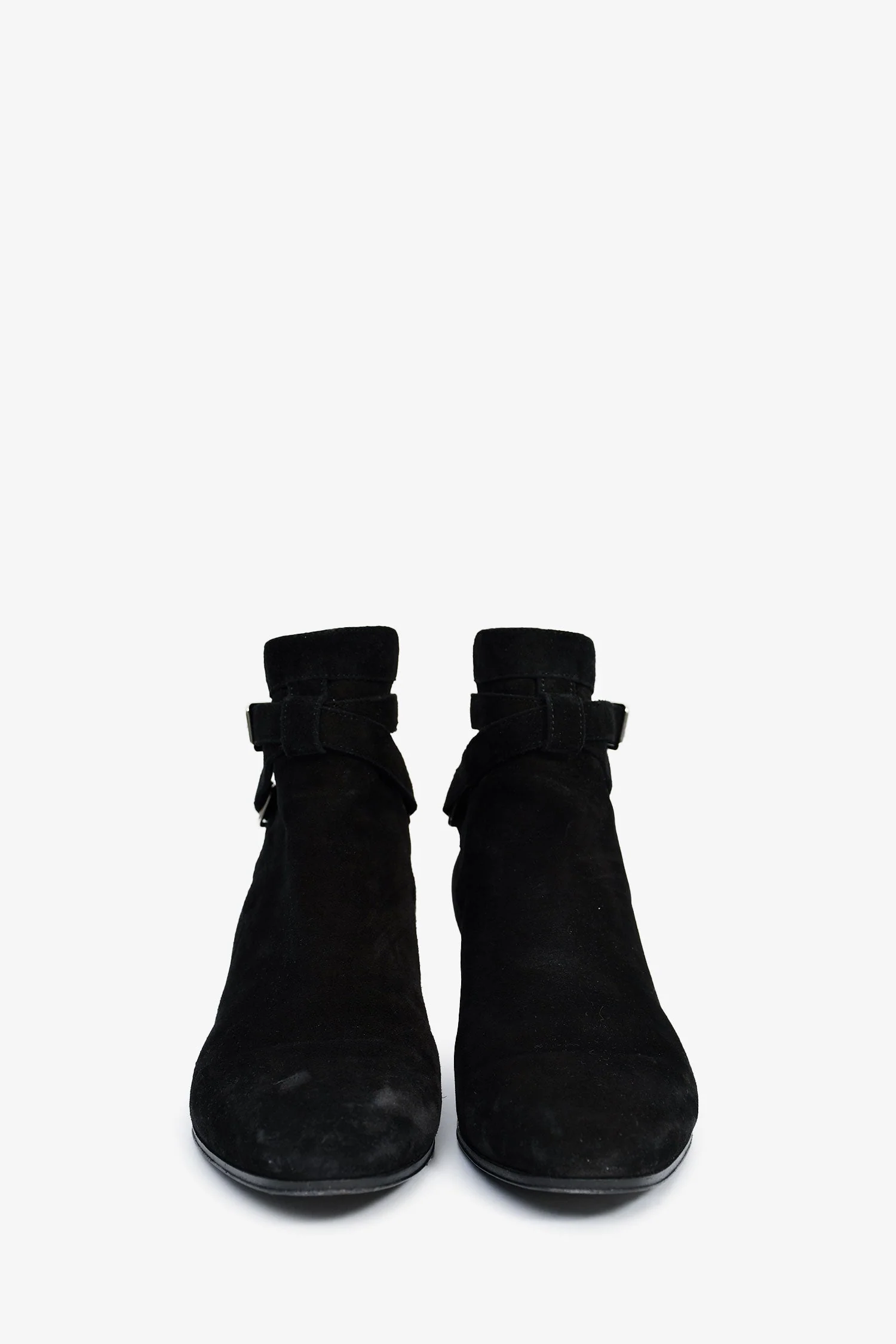 Saint Laurent Black Suede Buckle Ankle Booties Size 37.5 - Image 3