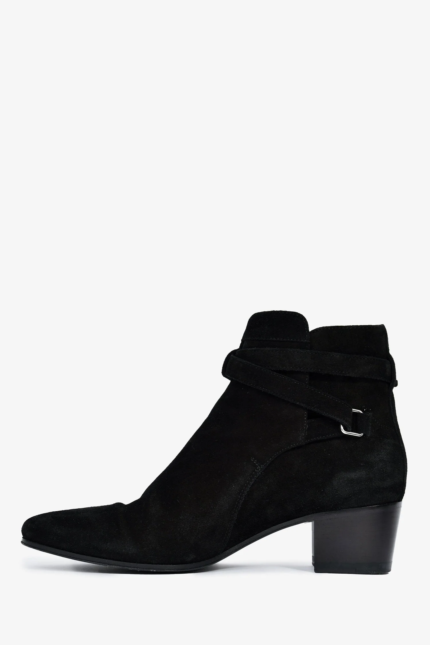 Saint Laurent Black Suede Buckle Ankle Booties Size 37.5 - Image 4