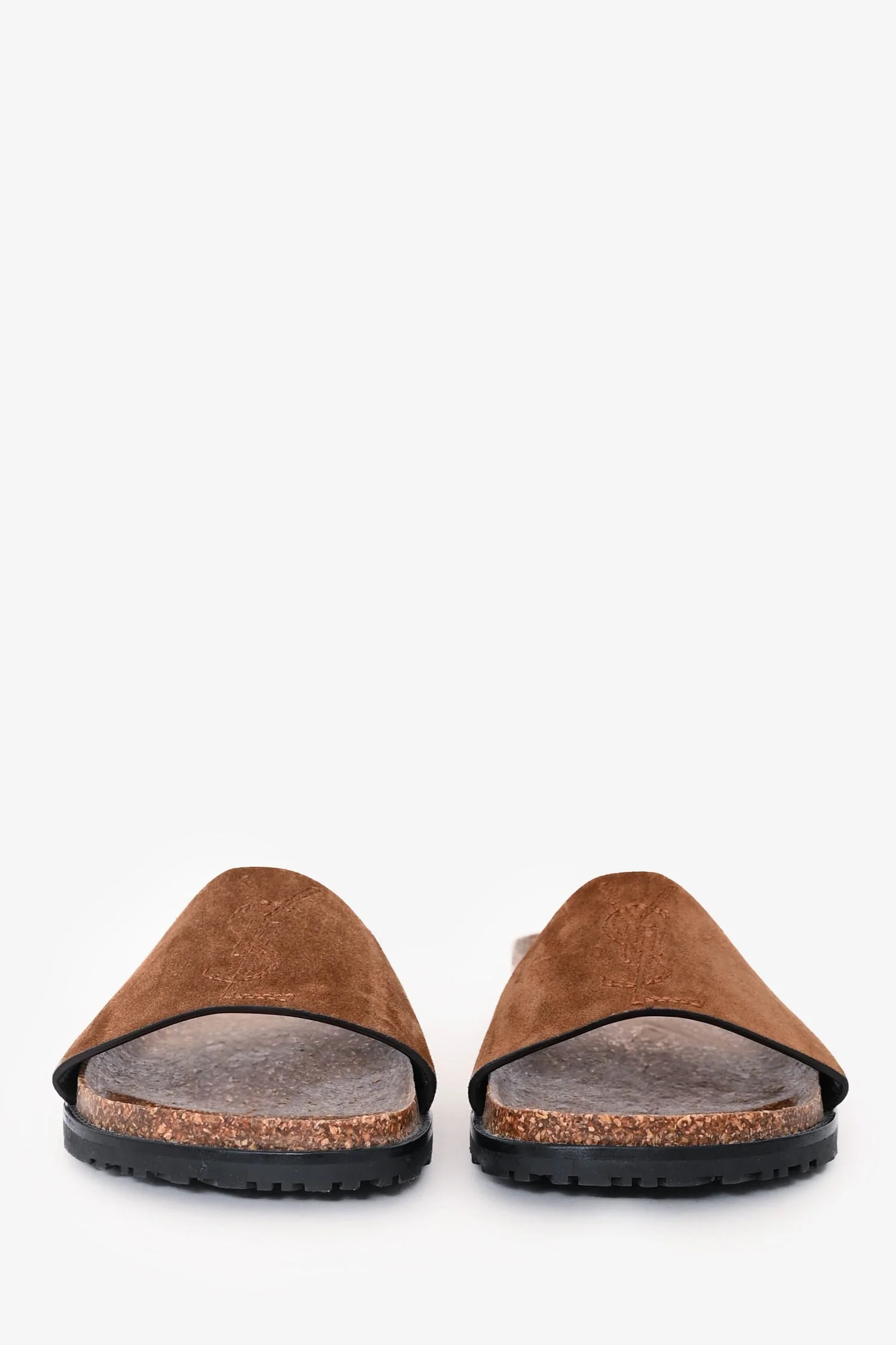 Saint Laurent Brown Suede Logo Embroidered Sandals Size 39 - Image 3