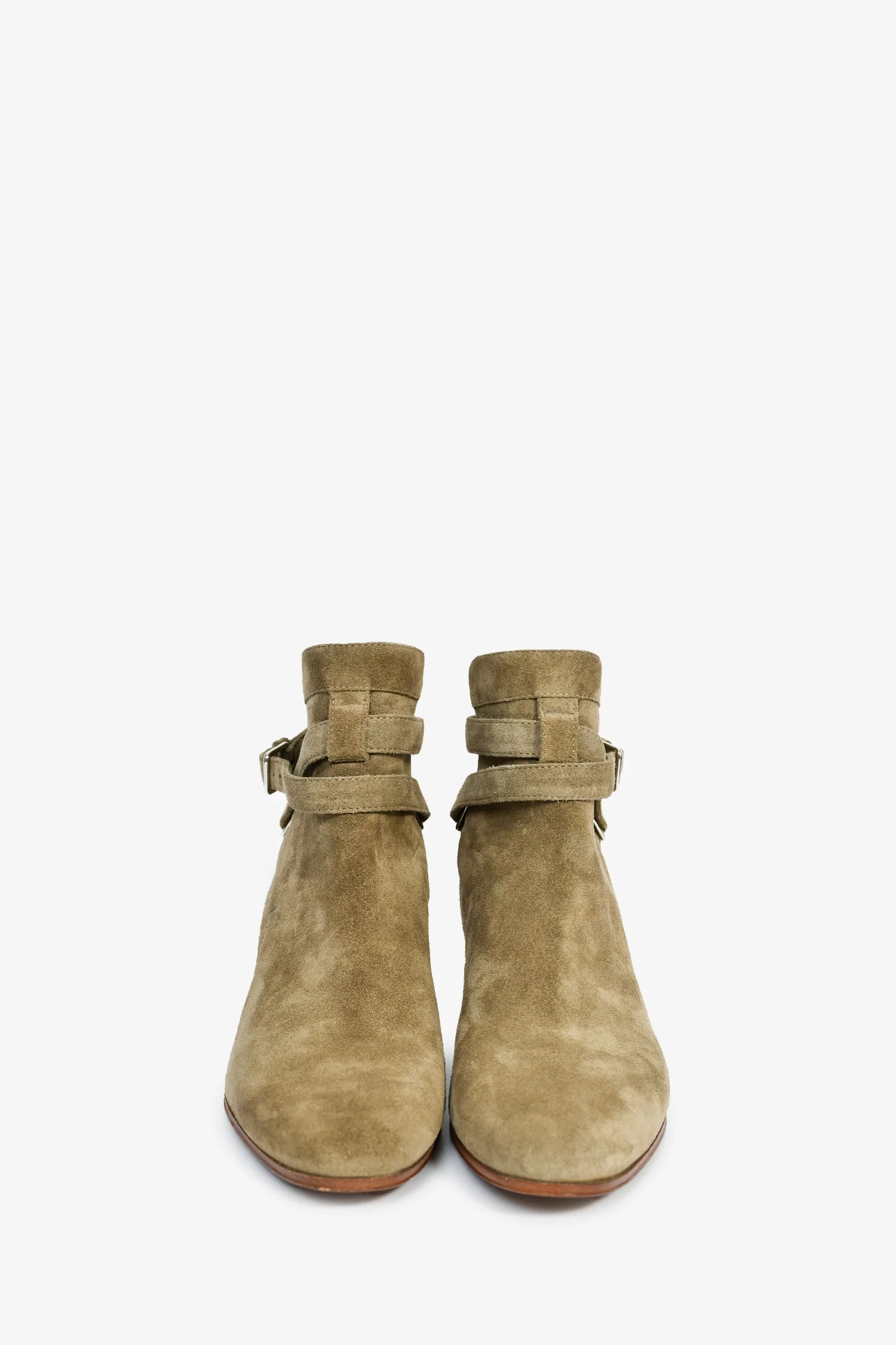 Saint Laurent Taupe Suede Heeled Ankle Booties Size 37 - Image 3