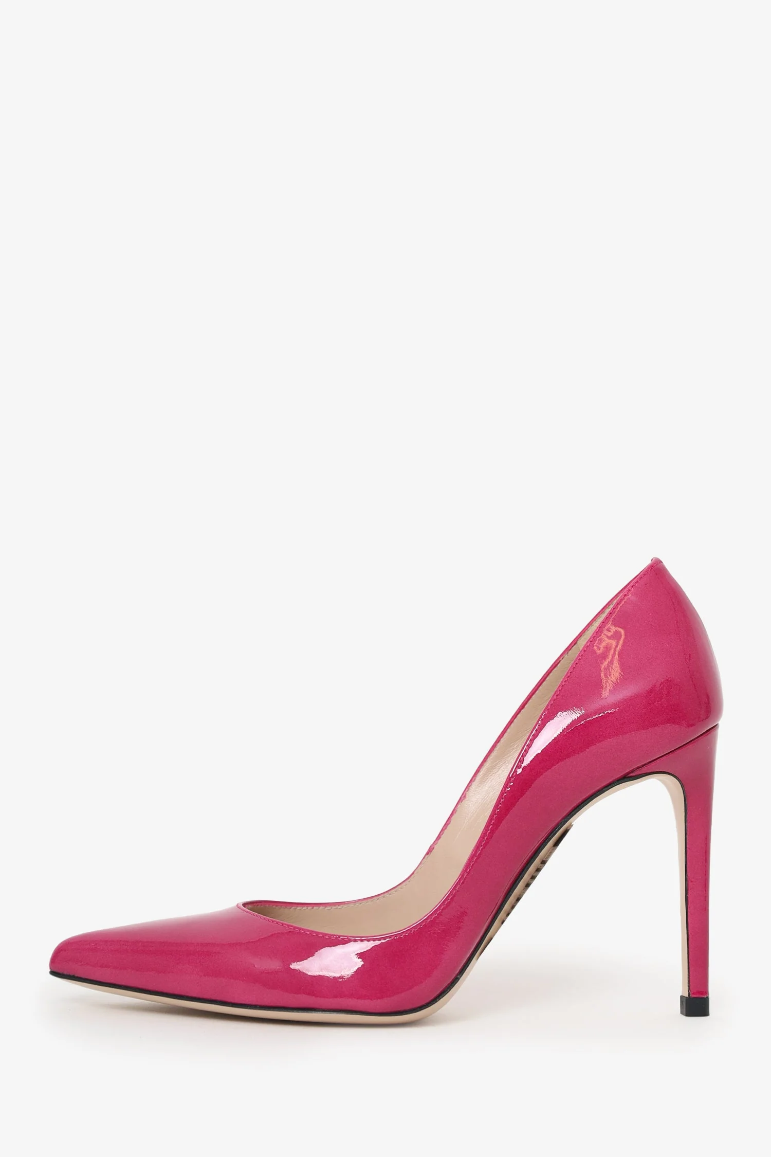 Stuart Weitzman Fuchsia Patent Leather Curvia Pointed Toe Heels Size 5.5 - Image 4