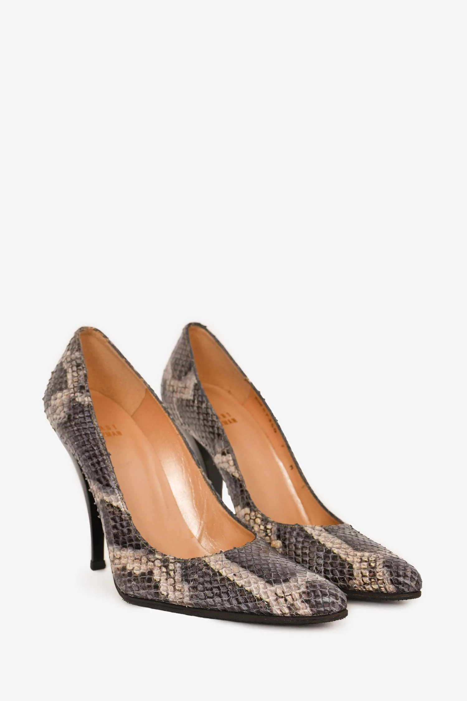 Stuart Weitzman Grey Python Leather Pointed Toe Heels Size 7 - Image 3