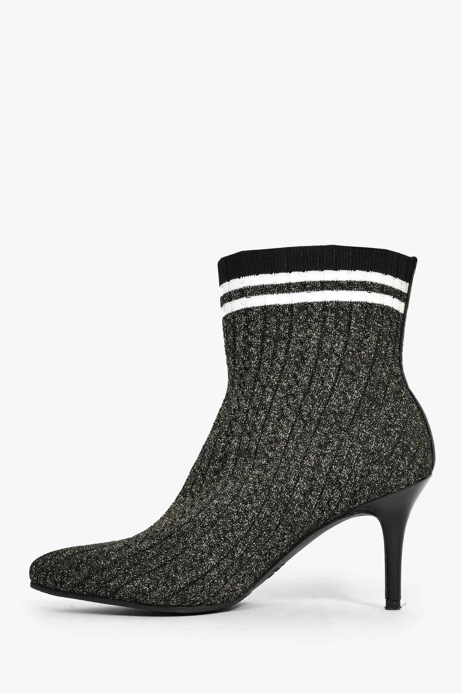 Stuart Weitzman Metallic Gold Knit Heeled Sock Booties Size 37.5 - Image 4