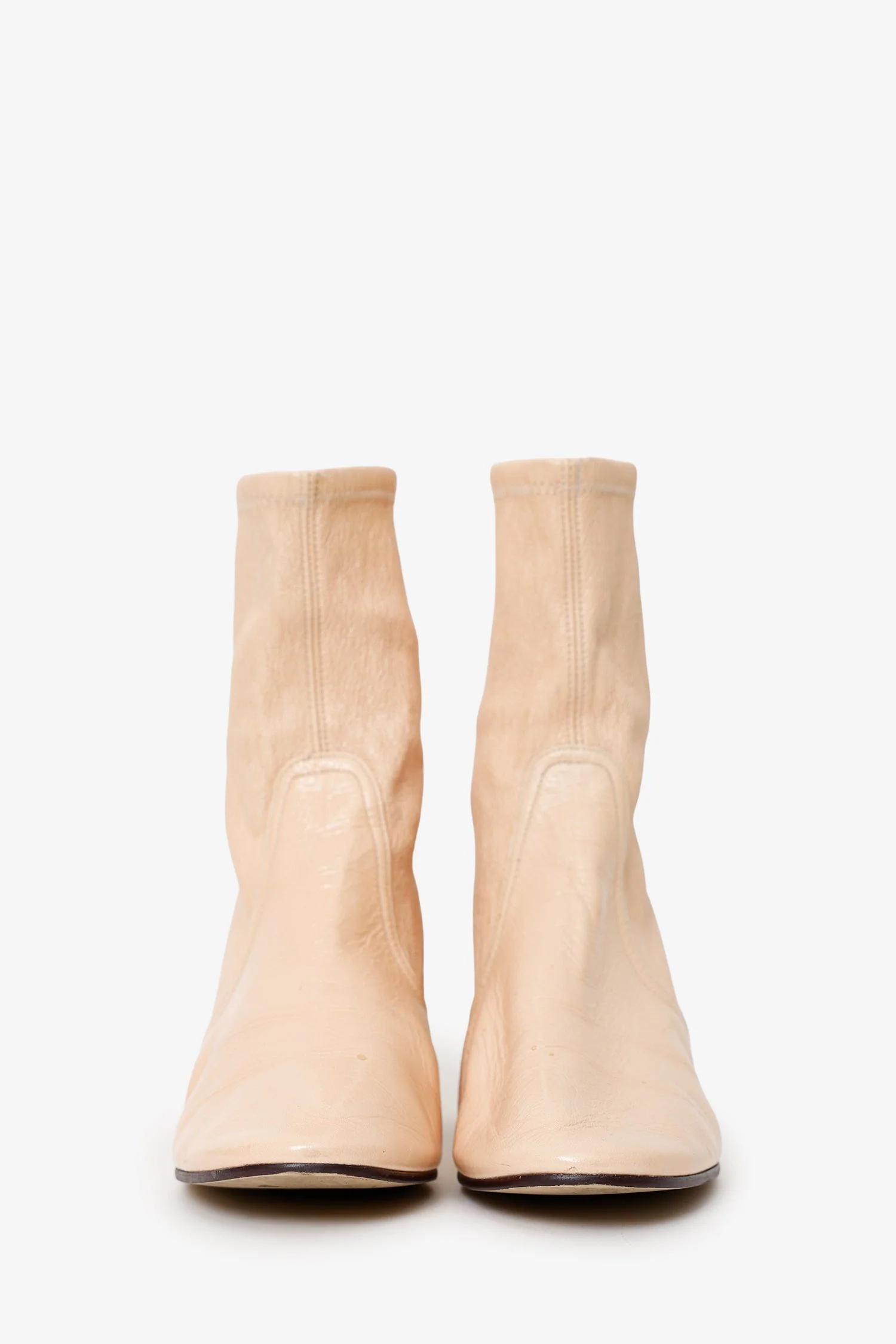 Stuart Weitzman Nude Crinkle Patent Leather Ankle Boots Size 40 - Image 3