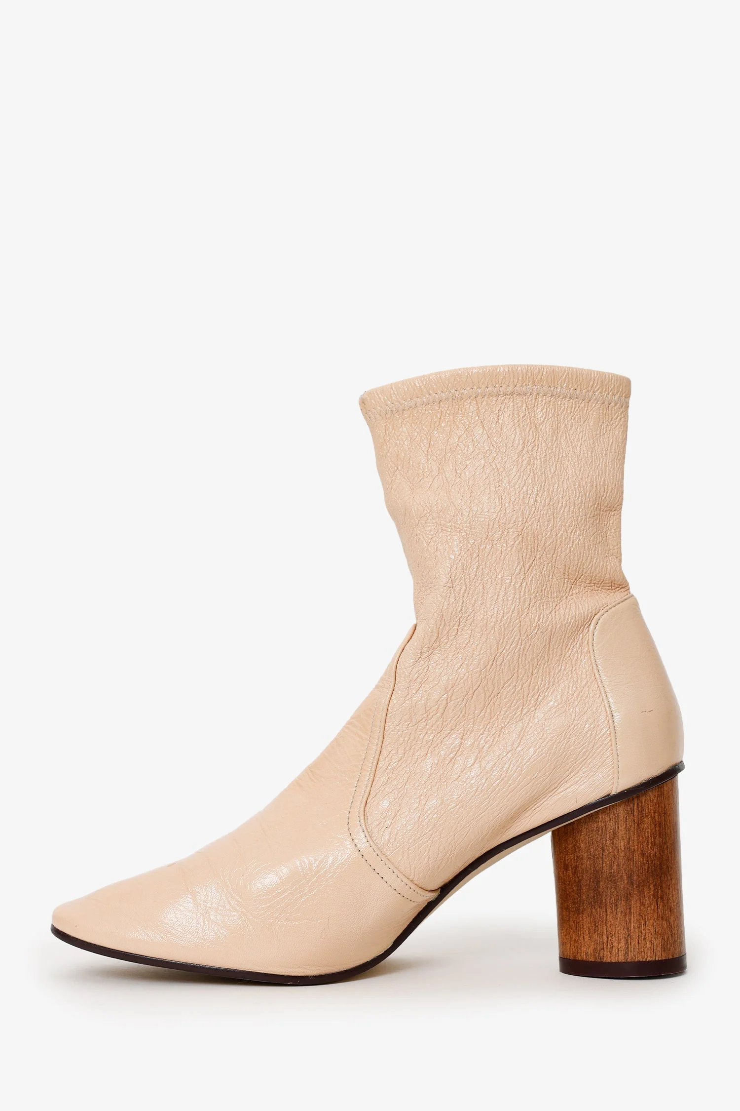 Stuart Weitzman Nude Crinkle Patent Leather Ankle Boots Size 40 - Image 4