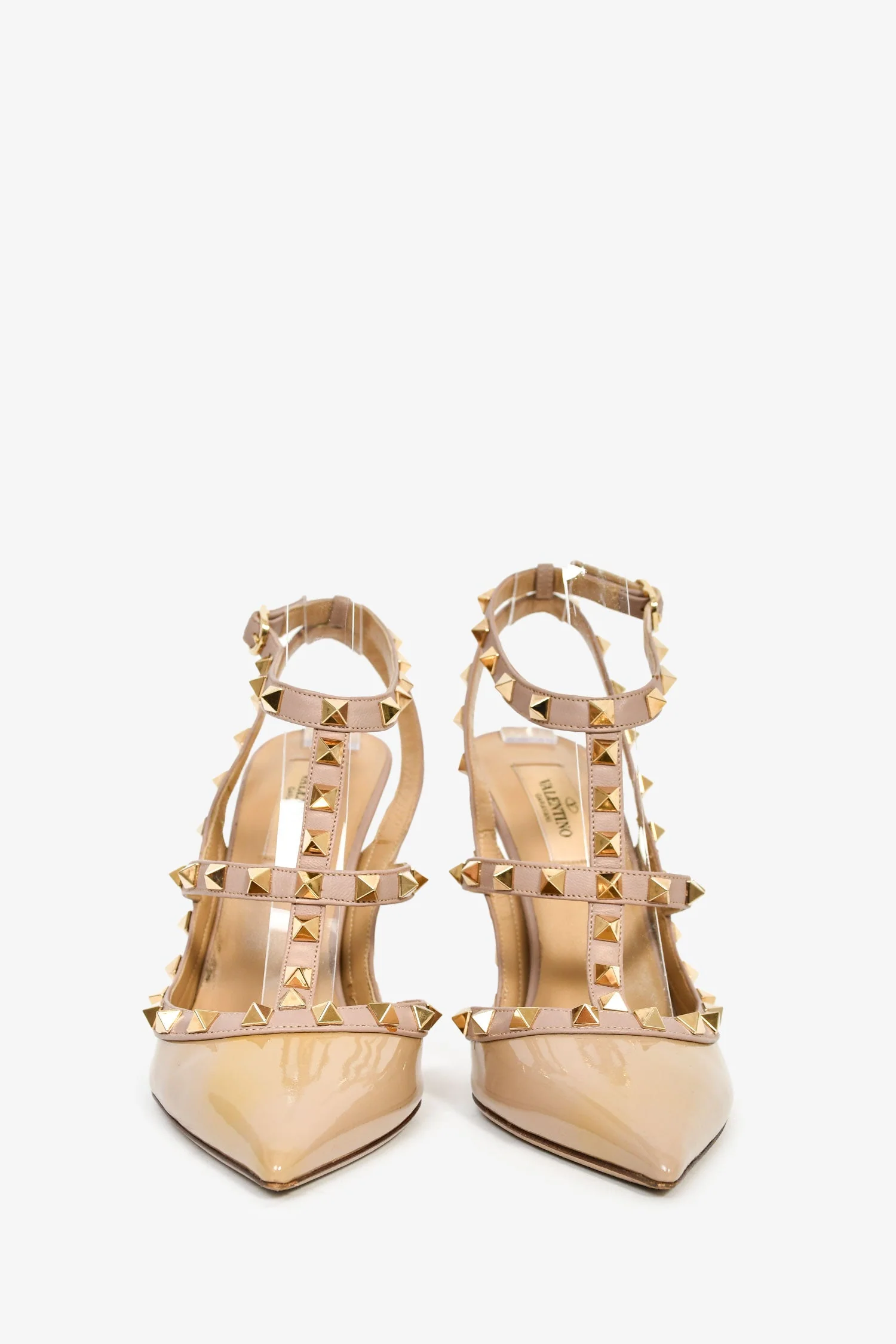 Valentino Beige Patent Leather Cage Rockstud Heels Size 39 - Image 3