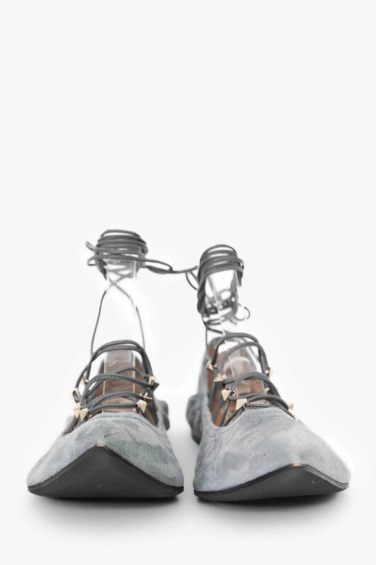 Valentino Garavani Suede Light Grey Lace-Up Gladiator Ballerina Shoes Size 38 - Image 3