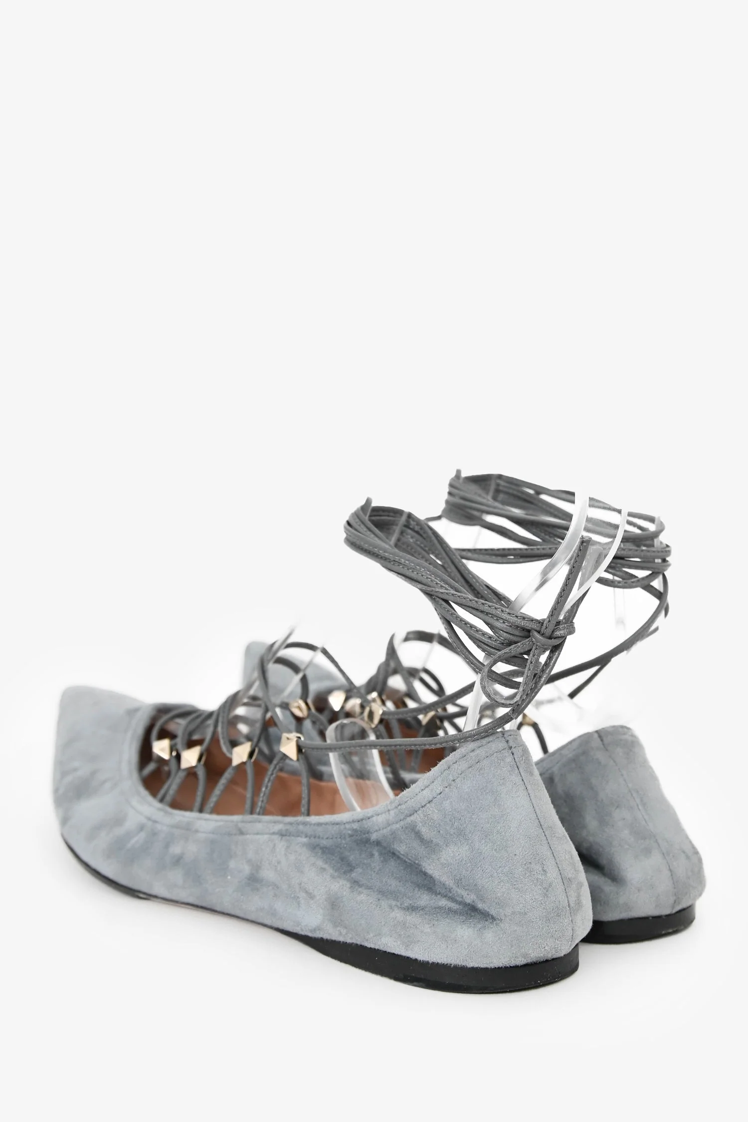 Valentino Garavani Suede Light Grey Lace-Up Gladiator Ballerina Shoes Size 38 - Image 5