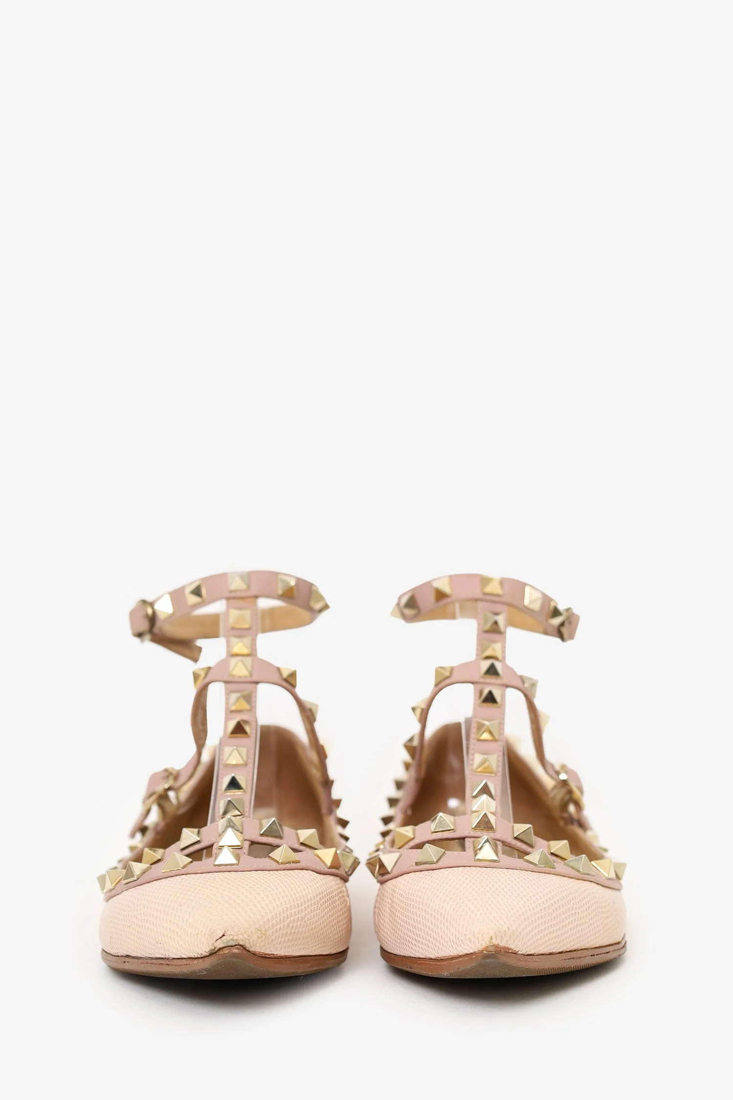 Valentino Pink Embossed Leather Cage Rockstud Flats Size 37 - Image 3