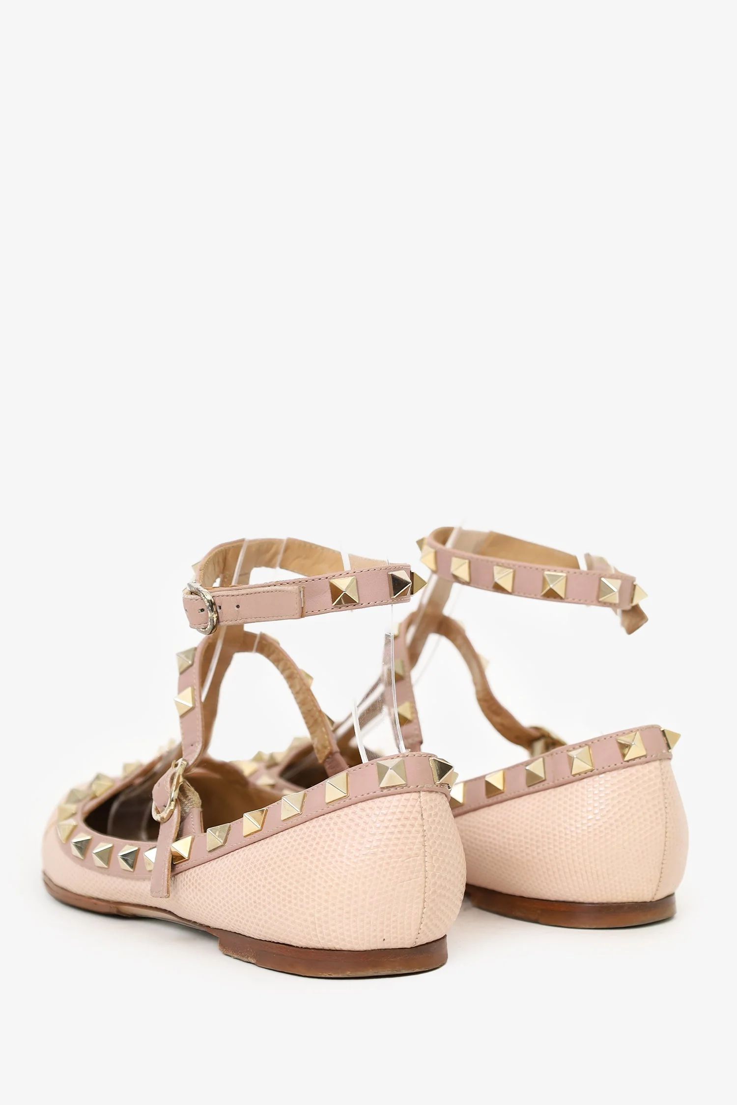 Valentino Pink Embossed Leather Cage Rockstud Flats Size 37 - Image 4