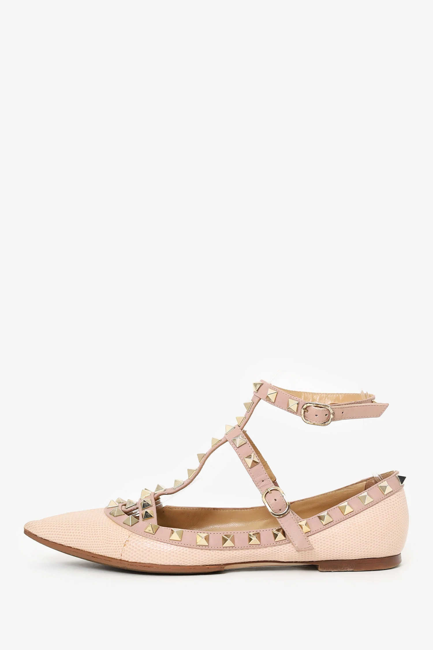 Valentino Pink Embossed Leather Cage Rockstud Flats Size 37 - Image 5